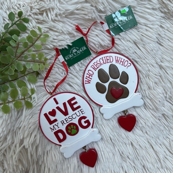 Kurt Adler Other - 🎉HP🎉 Kurt S. Adler Rescue Dog Ornaments Set 2 💗 White & Red